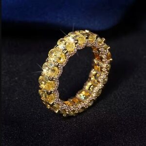Citrine Oval Cut Eternity Clear Prong Set CZ Incrusted Sides Wedding Band Ring
